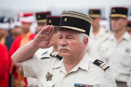 SEVASTOPOL, UKRAINE - JUNE 14. Leader of France orchestra on Sevastopol Military Tattoo Festival...