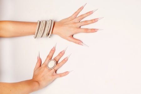 Woman hands with long nailsの写真素材