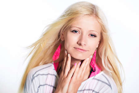 Young beautiful girl studio portrait isolated on whiteの写真素材