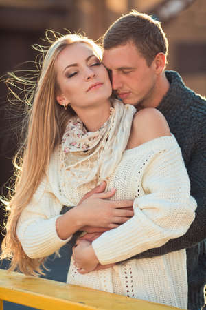 Two lovers on the autumn streetの写真素材