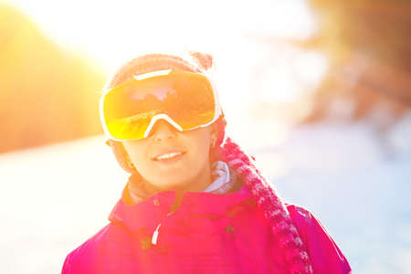 Girl portrait in ski goggleの写真素材