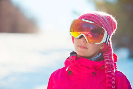 Girl portrait in ski goggleの写真素材
