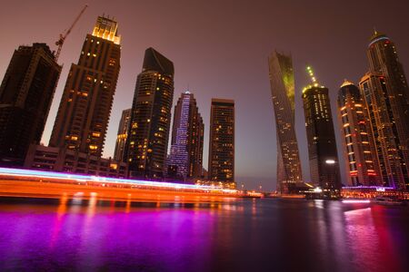 Night view of Dubai skyscrapersのeditorial素材