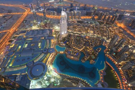 Dubai downtown night view from Burdj Khalifaのeditorial素材