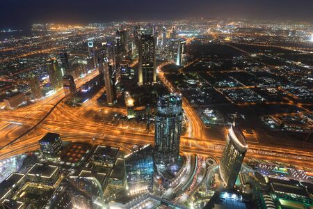 Dubai downtown night view from Burdj Khalifaのeditorial素材