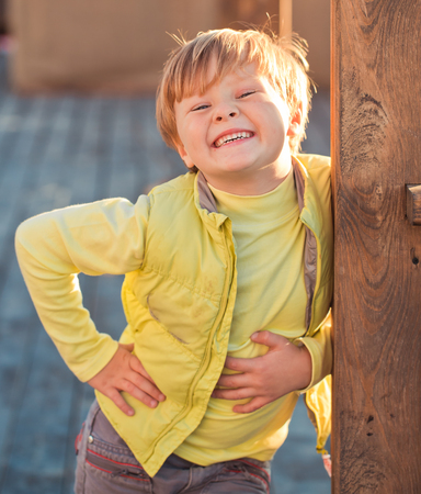 Little boy outdoors portraitの写真素材
