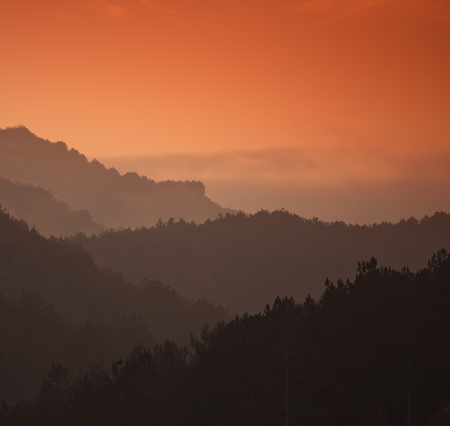 Romania Carpathian mountain landscape on autumn sunset