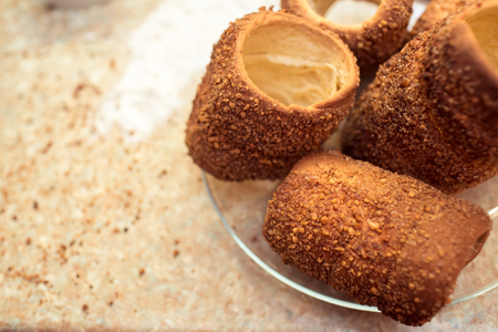 Traditional Slovak cake Trdelnik photo with place for textの写真素材