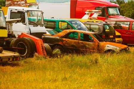 Old cars on junkyard in central Bulgariaの写真素材