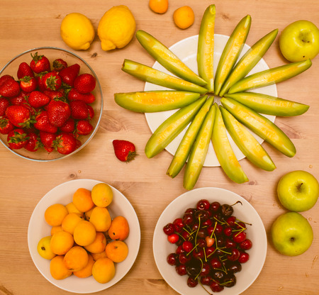 Healthy breakfast on wooden table, upper viewの写真素材