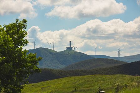 Buzlidzha - socialistic monument in Bulgaria. Wind generators in mountains