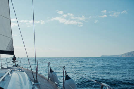 Luxury yacht sailing in the tropical seaの写真素材