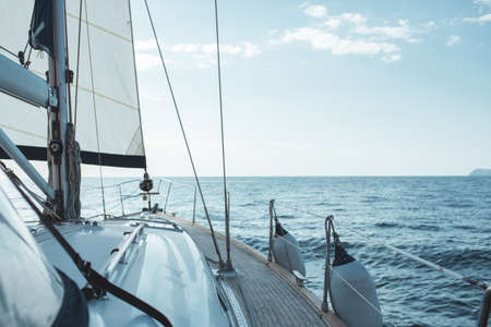 Luxury yacht sailing in the tropical seaの写真素材