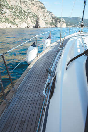 Luxury yacht sailing in the tropical seaの写真素材