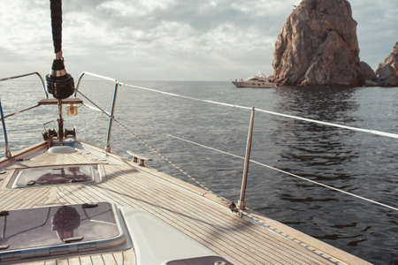 Luxury yacht sailing in the tropical seaの写真素材