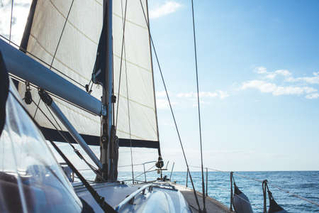 Luxury yacht sailing in the tropical seaの写真素材