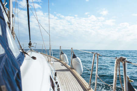 Luxury yacht sailing in the tropical seaの写真素材