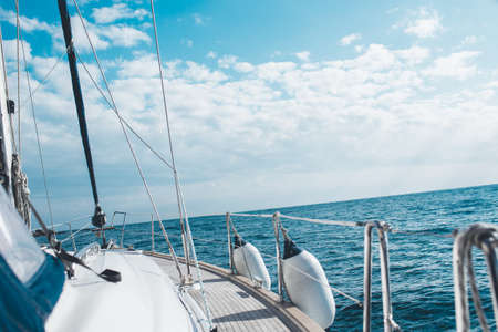 Luxury yacht sailing in the tropical seaの写真素材