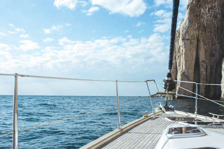 Luxury yacht sailing in the tropical seaの写真素材