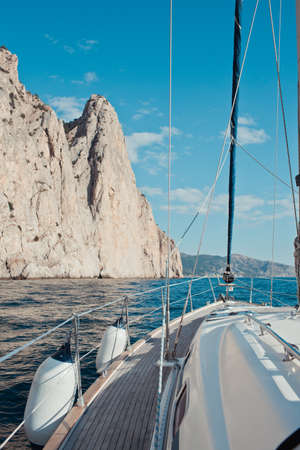 Luxury yacht sailing in the tropical seaの写真素材