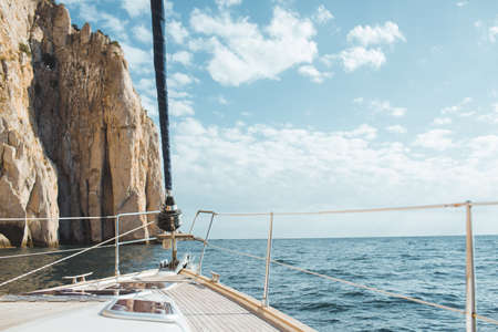 Luxury yacht sailing in the tropical seaの写真素材