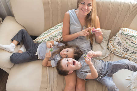 Happy family playing togetherの写真素材