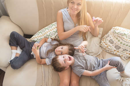 Happy family playing togetherの写真素材