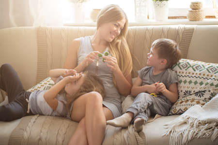 Happy family playing togetherの写真素材