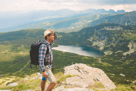 Traveler in the mountainsの写真素材