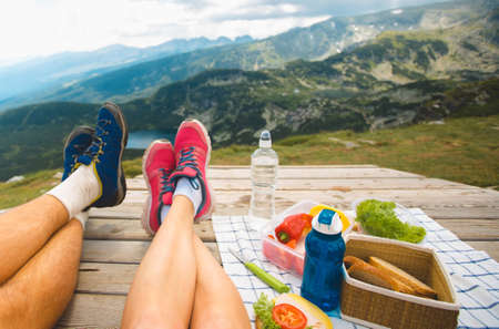 Legs of traveler coupleの写真素材