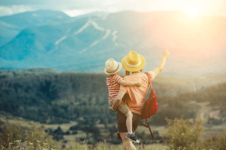 Family traveling in Rila mountains Bulgariaの写真素材