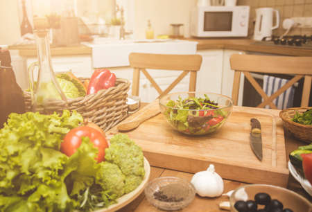 Kitchen interior with wooden furnitureの写真素材