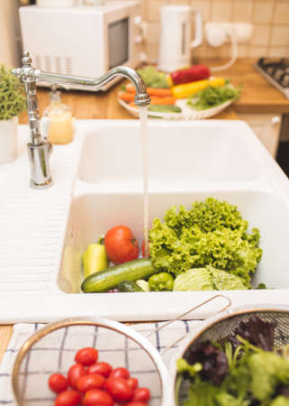 Vegetables lie in the sinkの写真素材