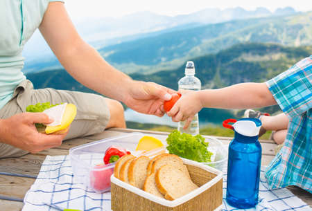 Family on a picnic in the mountainsの写真素材