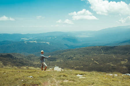 Traveler in the mountainsの写真素材
