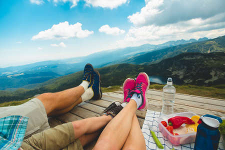Legs of traveler familyの写真素材