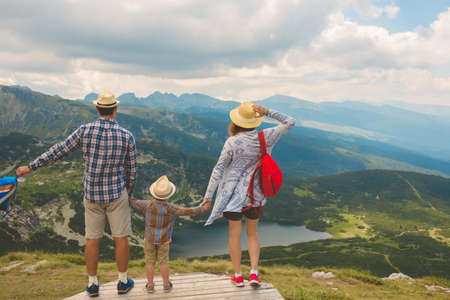 Family traveling in Rila mountains Bulgariaの写真素材