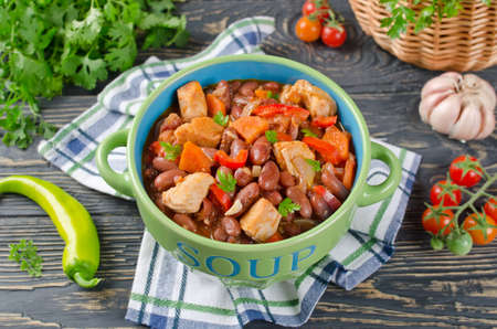 Vegetable stew with chicken and beans. Rustic styleの写真素材