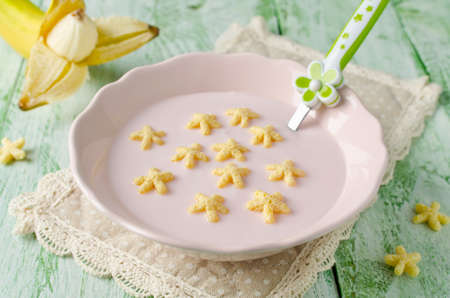 Yogurt  with corn stars. Products for healthy breakfast