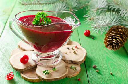 Cranberry sauce for meat and fish. Selective focusの写真素材