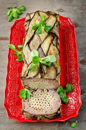 Terrine - casserole of meat, vegetables and pasta. Oven Baked meatloaf.の写真素材
