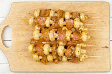 Cooking chicken kebab with mushrooms. Step by step cookingの写真素材