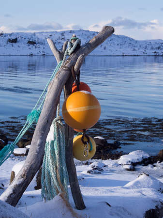 Colorful fishing bobbers on Lofoten, Norway