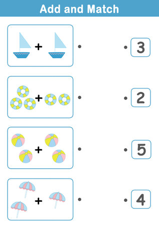 Counting Game for Preschool Children. Math Activities for Kids with cute illustration. Math activities for toddlers to practice early math concepts.. Math game for children.の写真素材