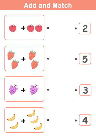 Counting Game for Preschool Children. Math Activities for Kids with cute fruit illustration. Math activities for toddlers to practice early math concepts.の写真素材