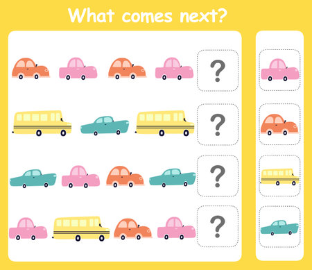 What comes next? Educational logic game for kids. Worksheet for children.の写真素材