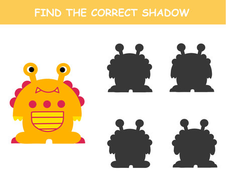 Find the correct shadow. Cute monster. Educational game for children.の写真素材