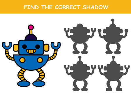 Find the correct shadow of the cute illustration of robot. Educational logic game for children. Printable worksheet.の写真素材