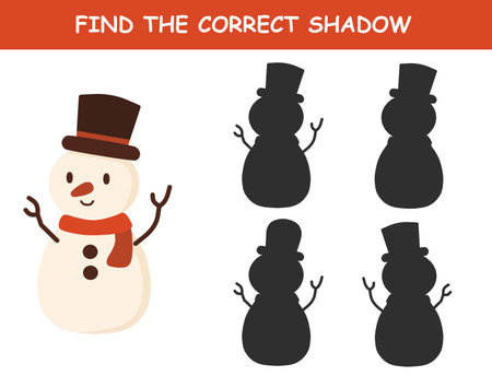 Find the correct shadow of the cute illustration of snowman. Educational logic game for children. Printable worksheet.の写真素材