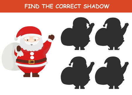 Find the correct shadow of the cute illustration of Santa Claus. Educational logic game for children. Printable worksheet.の写真素材